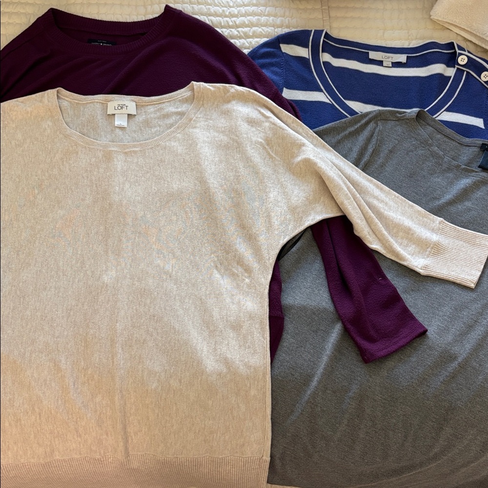 Loft, Ann Taylor Factory Lucky Brand Shirt &Sweater Bundle Women's Sz L Lot of 4